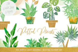 Download Plants Clipart Set - Potted Plant Images - Indoor Greenery & Flora Graphics - Watercolor Stains - Clipart set Collection