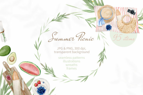 Download Summer Picnic Watercolor Clipart Set&nbsp;&nbsp; - Clipart set Collection