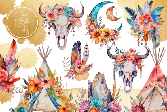 Download Watercolor Bohemian Clipart Set - Clipart set Collection