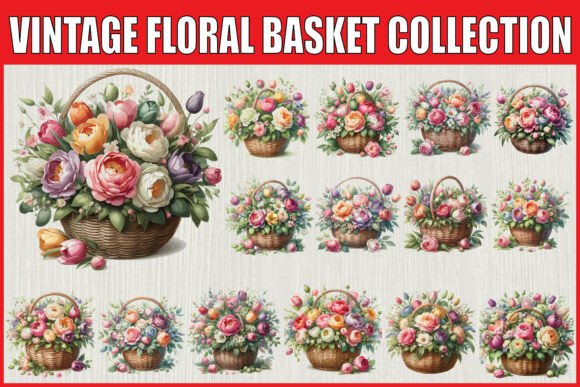Download Vintage Floral Basket Clipart Set - Clipart set Collection