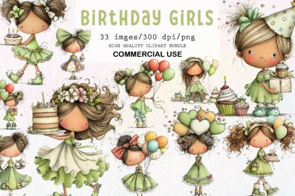 Download Whimsical Birthday Girls Clipart Set - Clipart set Collection
