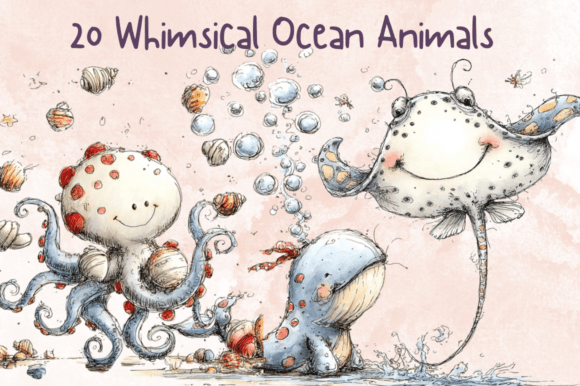 Download Whimsical Ocean Animals Clipart Set - Clipart set Collection